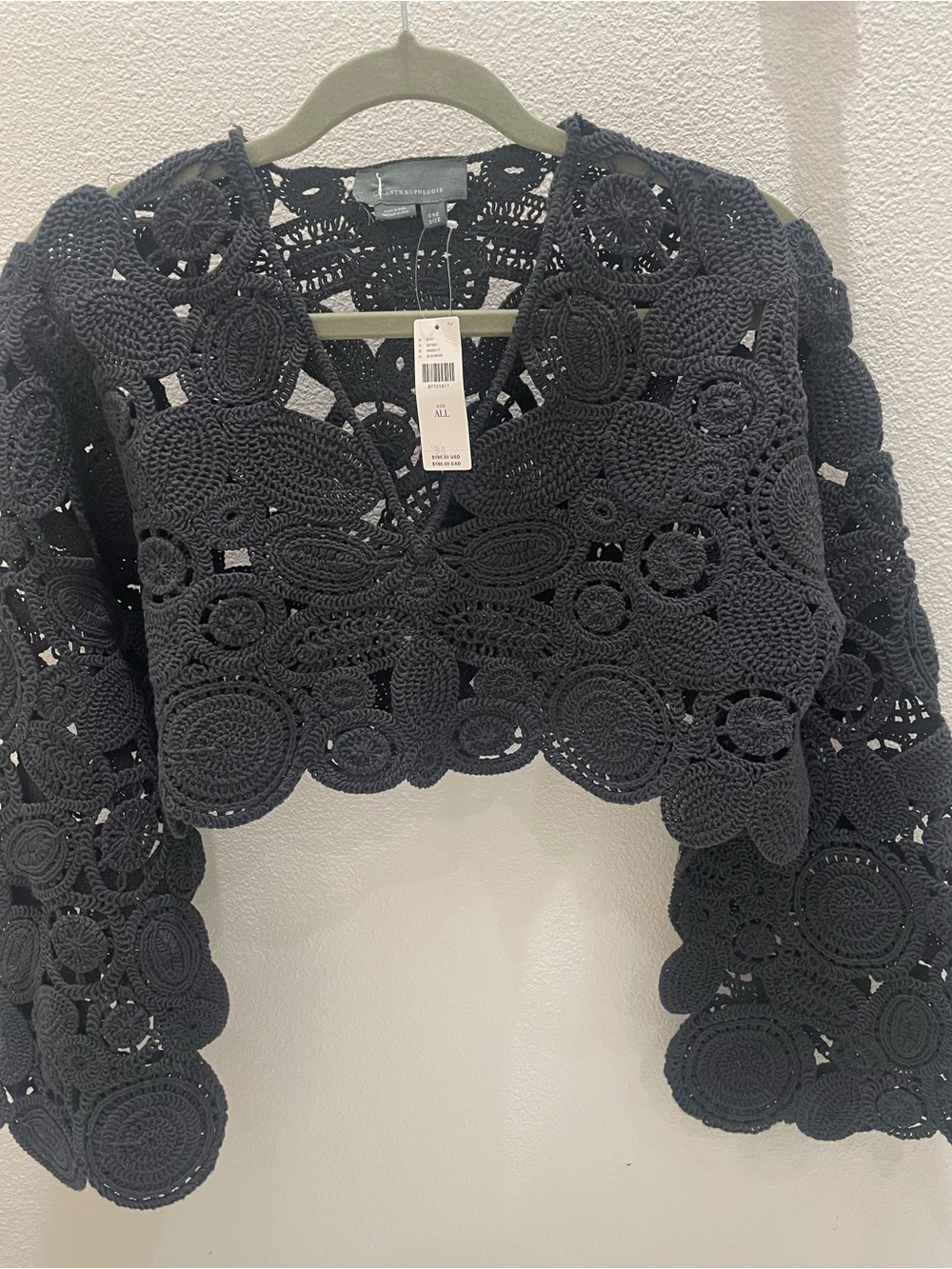 Anthropologie Black Crochet Openwork Cardigan